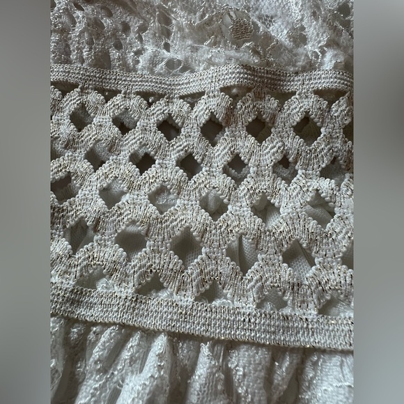 Azaka Paris white lacy crochet grecian sundress sz M/L tassels coquette - Picture 11 of 14